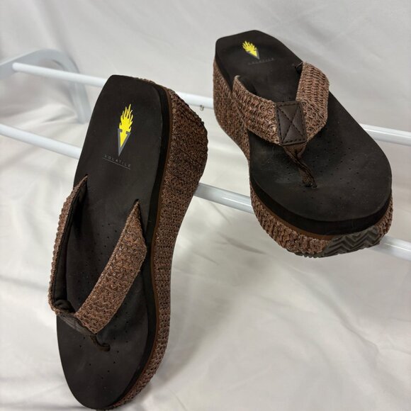 Volatile Brown‎ Platform Wedge Flip Flops - Picture 2 of 8